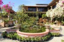 Lily pond and Hacienda de Oro Visitor Center