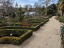 Garden beds, glasshouse, and pathways, Amsterdam Botanical Garden, Hortus Botanicus, Amsterdam, Netherlands