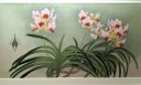 Vanda sanderiana, orchid species flowers and leaves, woodblock print, Rankafu exhibit, Orchid Flower Album, RBG Kew, Kew Gardens, London, UK