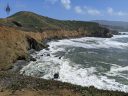 View from Mori Point trail, ocean waves on beach, Pacifica, Golden Gate National Recreation Area, GGNRA, Northern California, Pacific Ocean