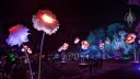 Tall flower sculptures with multicolor lights, Lightscape, Strybing Arboretum, San Francisco Botanical Garden, Golden Gate Park, San Francisco